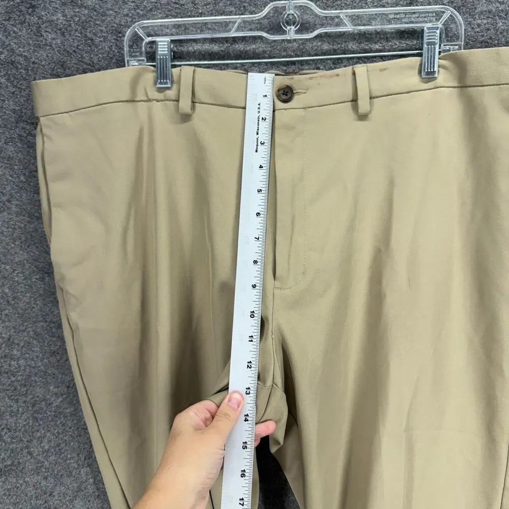 Haggar Dress Pants Men 42*28 Beige High Rise Pleated Pockets Classic Fit